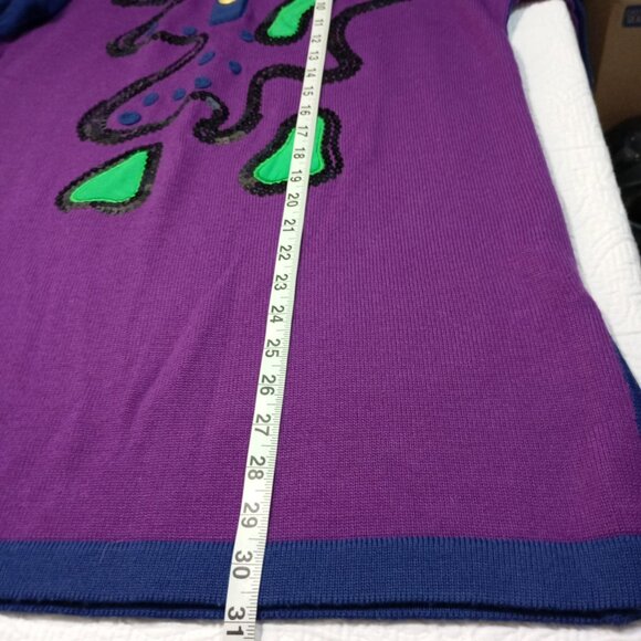 Vintage Louis Feraud Sweater 100% Wool Sequin Design Button Neck Womens Size L - Picture 11 of 11